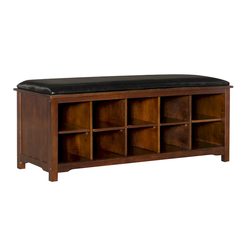 Joan Dark Walnut Faux Leather Storage Cube Entryway Bench