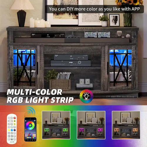 59-inch Highboy TV Stand with 2 Doors & LED Lights – Fits TVs Up to 70 Inches