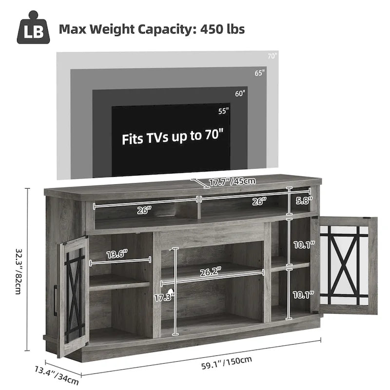 Moasis 59-inch Highboy 2-Door LED Lights TV Stand for TVs up to 70 Inches