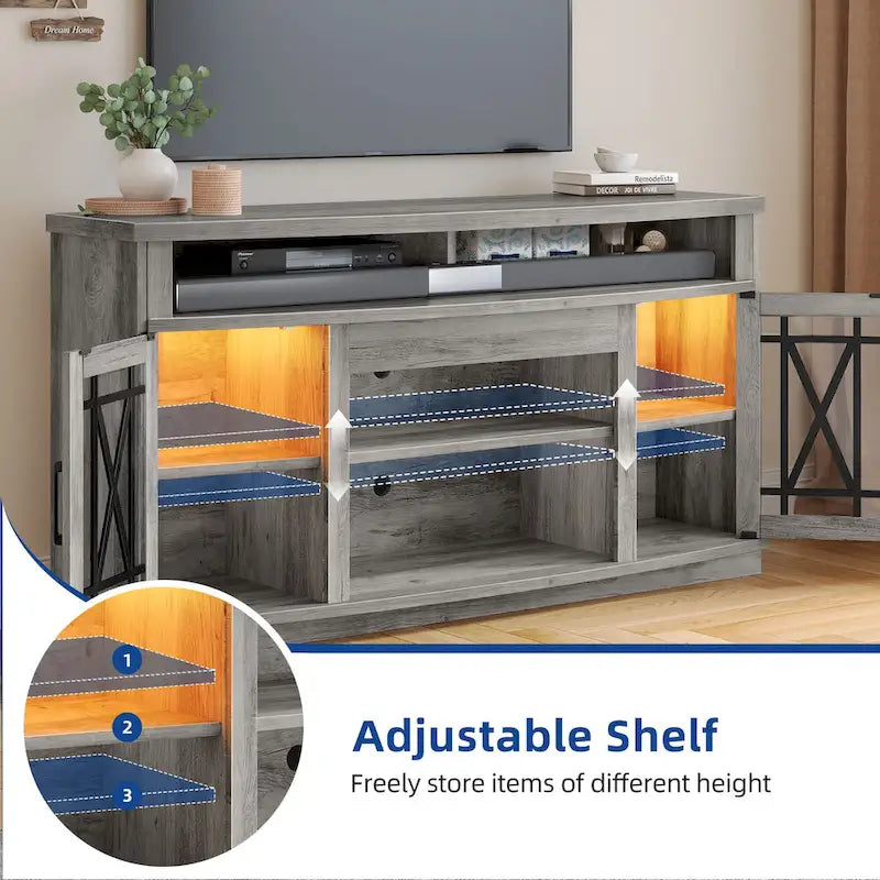 Moasis 59-inch Highboy 2-Door LED Lights TV Stand for TVs up to 70 Inches