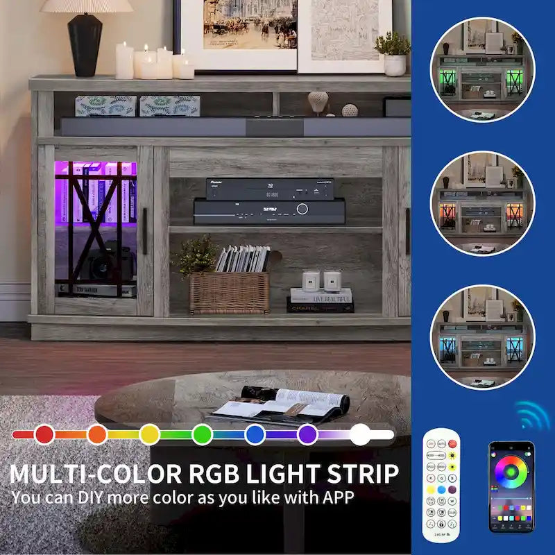 Moasis 59-inch Highboy 2-Door LED Lights TV Stand for TVs up to 70 Inches