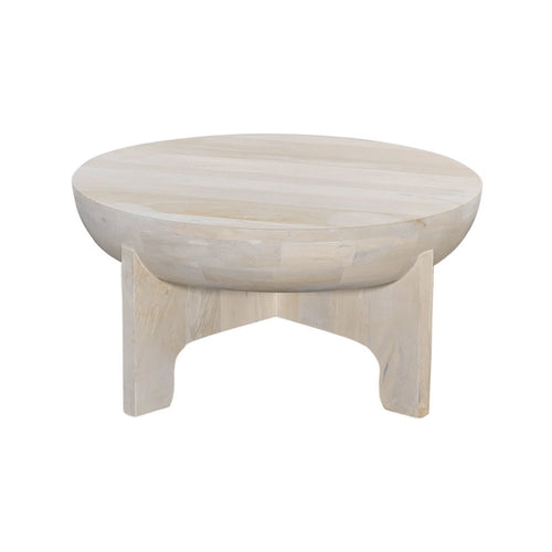 32" Mango Wood Drum Top Coffee Table – Classic Washed White Finish