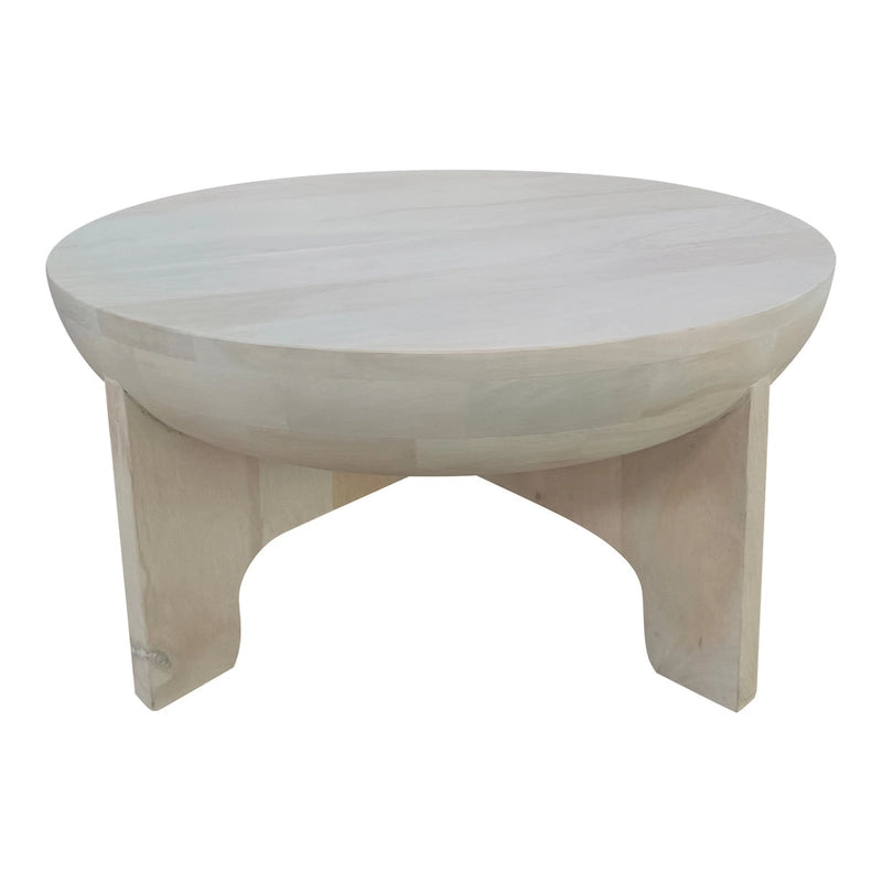 Tomas 32 Inch Coffee Table, Mango Wood Drum Top, Classic Washed White