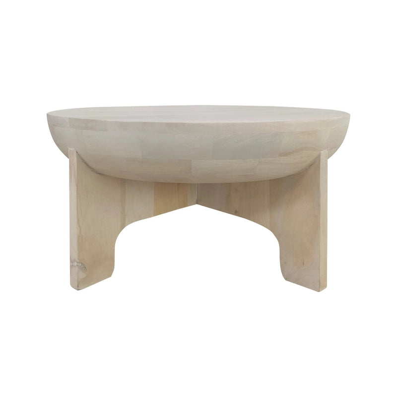 Tomas 32 Inch Coffee Table, Mango Wood Drum Top, Classic Washed White