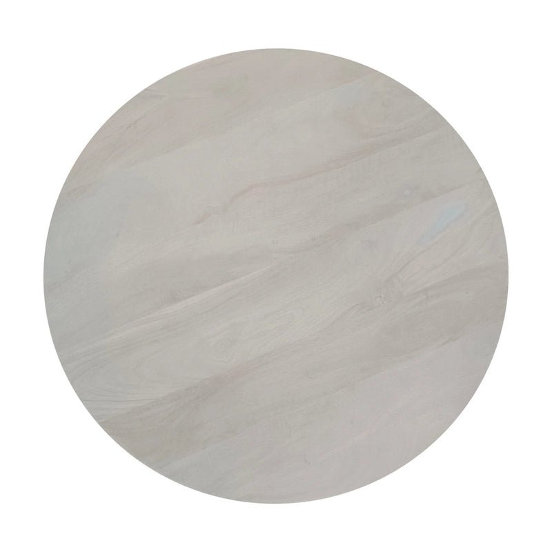 Tomas 32 Inch Coffee Table, Mango Wood Drum Top, Classic Washed White