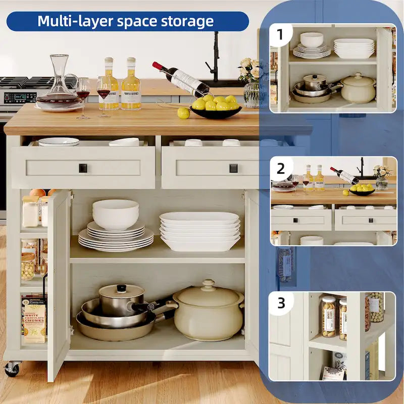 Moasis Rolling Kitchen Island with Storage & Drawers