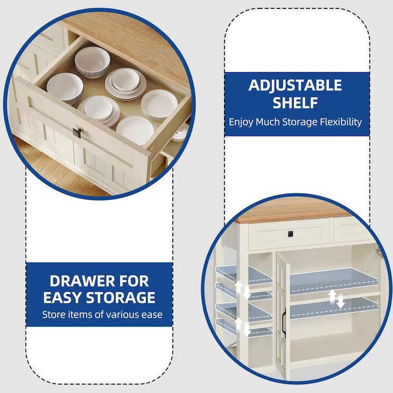 Moasis Rolling Kitchen Island with Storage & Drawers