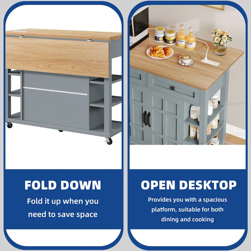 Moasis Rolling Kitchen Island with Storage & Drawers