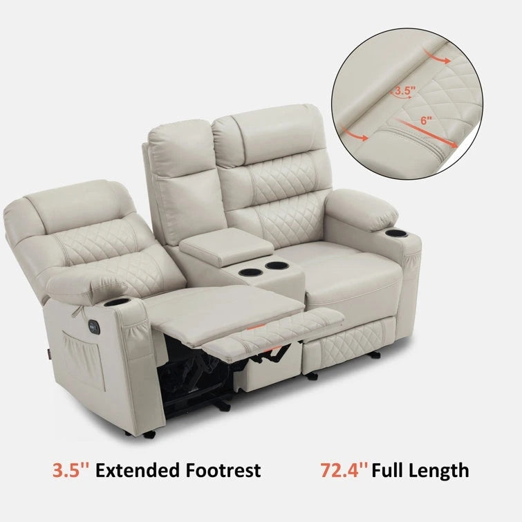 MCombo Electric Power Loveseat Recliner with Console, Power Reclining Sofa with Heat and Vibration, USB Ports, Cup Holders PR624