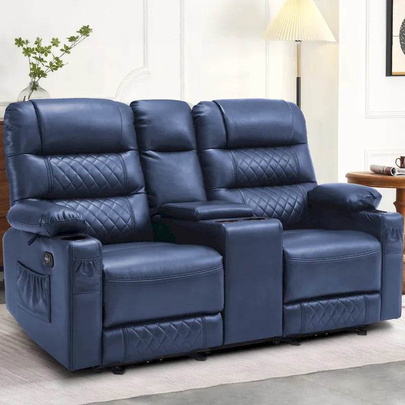 MCombo Electric Power Loveseat Recliner with Console, Power Reclining Sofa with Heat and Vibration, USB Ports, Cup Holders PR624