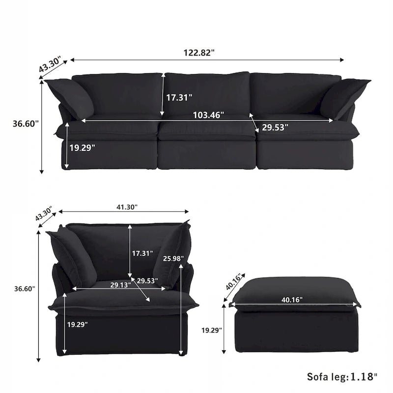 Modern Comfy Cloud Sofa Couch, Minimalist Down-Filled Sectional Sofas Couches, Cushion Covers Removable