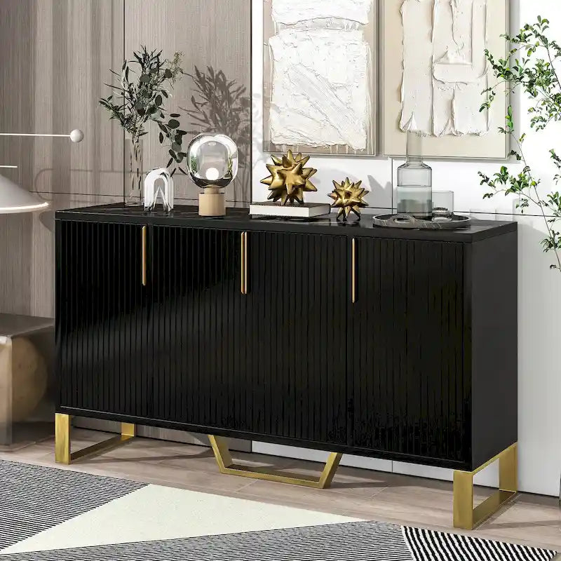 Modern sideboard with Four Doors, Metal handles & Legs and Adjustable Shelves Kitchen Cabinet