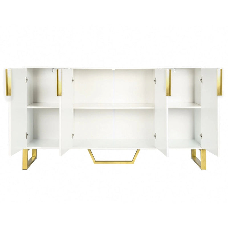 Modern sideboard with Four Doors, Metal handles & Legs and Adjustable Shelves Kitchen Cabinet
