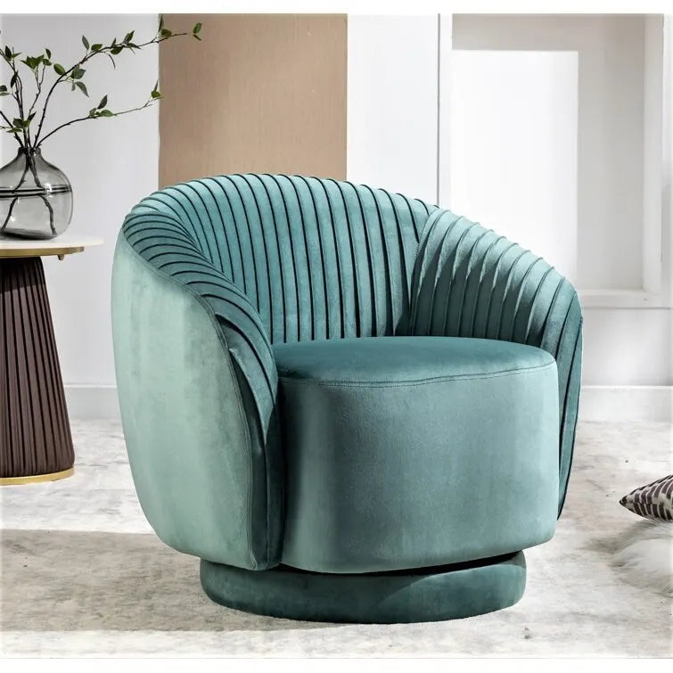 Modern Barrel Swivel Chair with Plush Velvet Upholstery and Smooth 360 Rotation Round Accent One-Seater Sofa