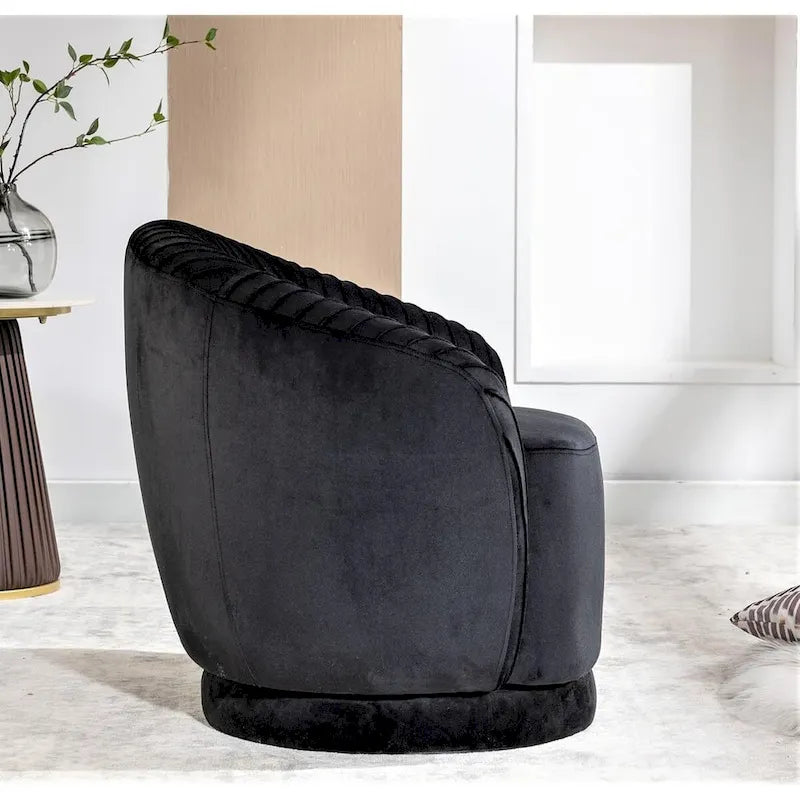 Modern Barrel Swivel Chair with Plush Velvet Upholstery and Smooth 360 Rotation Round Accent One-Seater Sofa