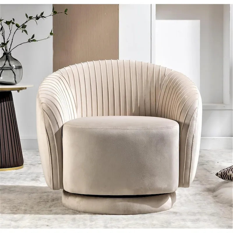 Modern Barrel Swivel Chair with Plush Velvet Upholstery and Smooth 360 Rotation Round Accent One-Seater Sofa
