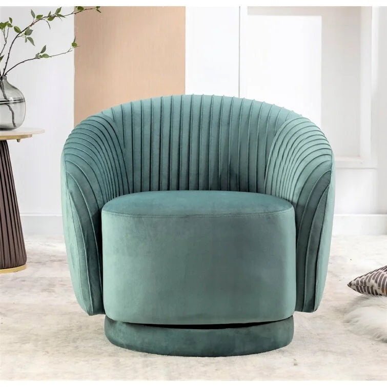 Modern Barrel Swivel Chair with Plush Velvet Upholstery and Smooth 360 Rotation Round Accent One-Seater Sofa
