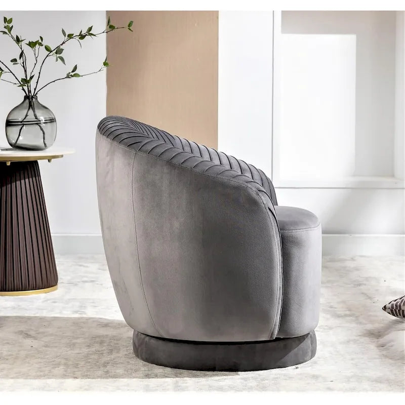 Modern Barrel Swivel Chair with Plush Velvet Upholstery and Smooth 360 Rotation Round Accent One-Seater Sofa