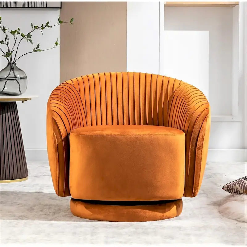 Modern Barrel Swivel Chair with Plush Velvet Upholstery and Smooth 360 Rotation Round Accent One-Seater Sofa