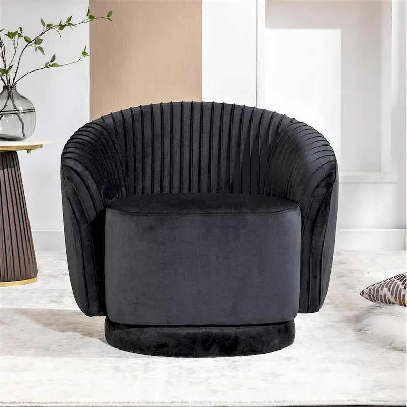 Modern Barrel Swivel Chair with Plush Velvet Upholstery and Smooth 360 Rotation Round Accent One-Seater Sofa