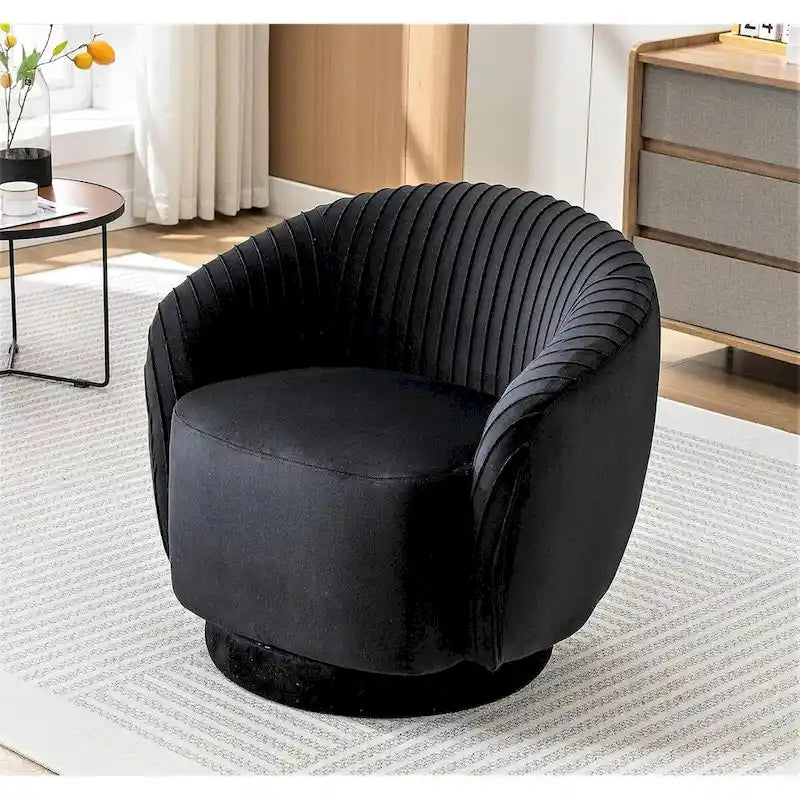 Modern Barrel Swivel Chair with Plush Velvet Upholstery and Smooth 360 Rotation Round Accent One-Seater Sofa