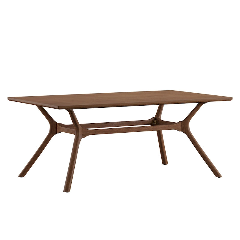 Mid-Century Dark Walnut Rectangular Dining Table – Rubberwood Base, 72"L x 42"W