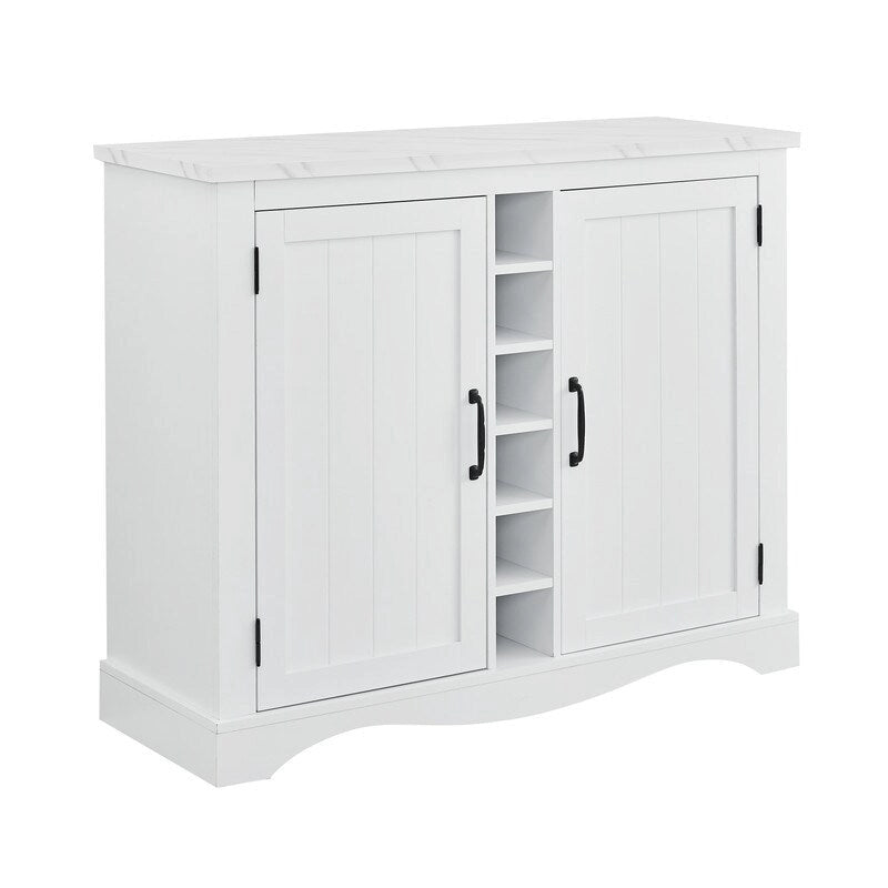 47 Marbling Countertop Buffet Bar Cabinet w/ Glass Holders