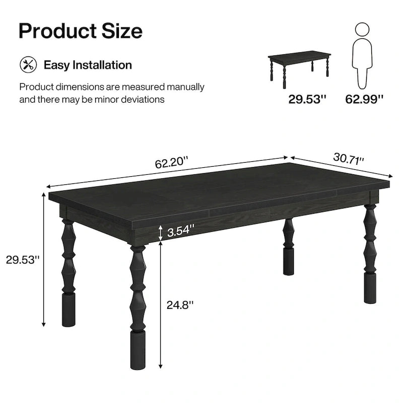 62-in Wood Dining Table for 4-6 People, Farmhouse Large Rectangle Kitchen Table