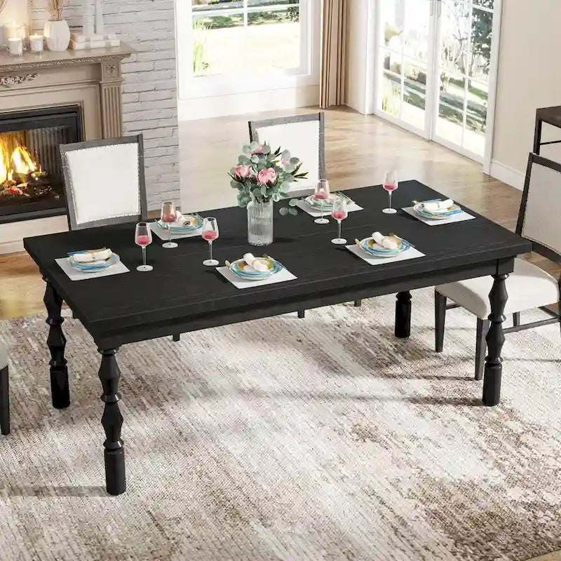 62-in Wood Dining Table for 4-6 People, Farmhouse Large Rectangle Kitchen Table