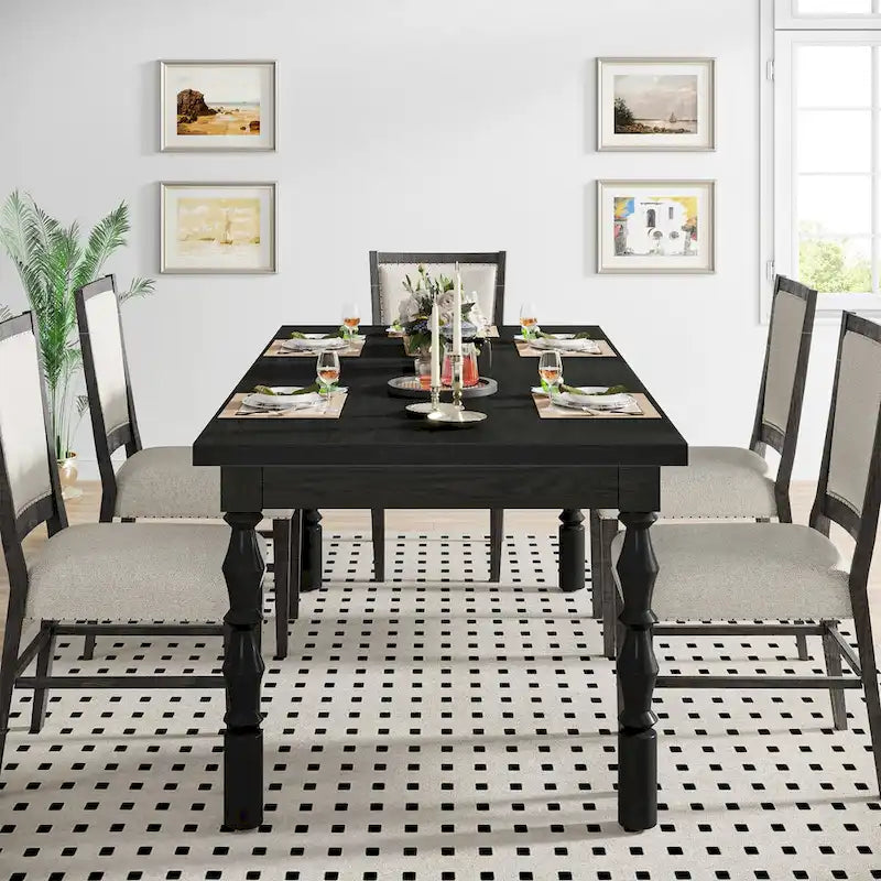 62-in Wood Dining Table for 4-6 People, Farmhouse Large Rectangle Kitchen Table