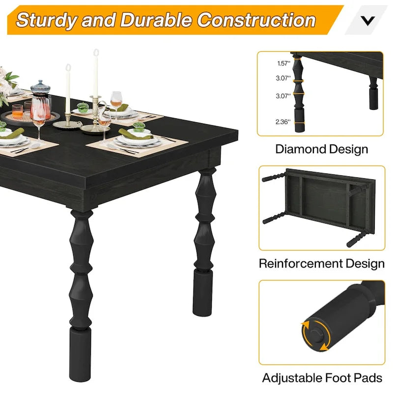 62-in Wood Dining Table for 4-6 People, Farmhouse Large Rectangle Kitchen Table