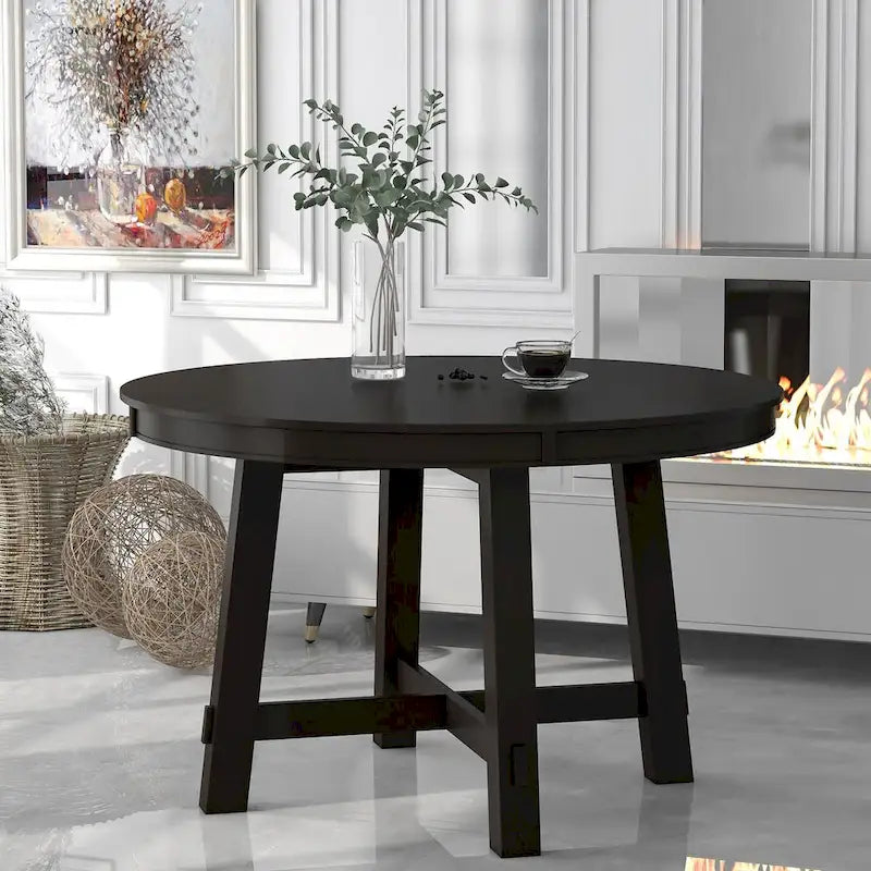 Round Extendable Wood Kitchen Dining Table with 16 Leaf
