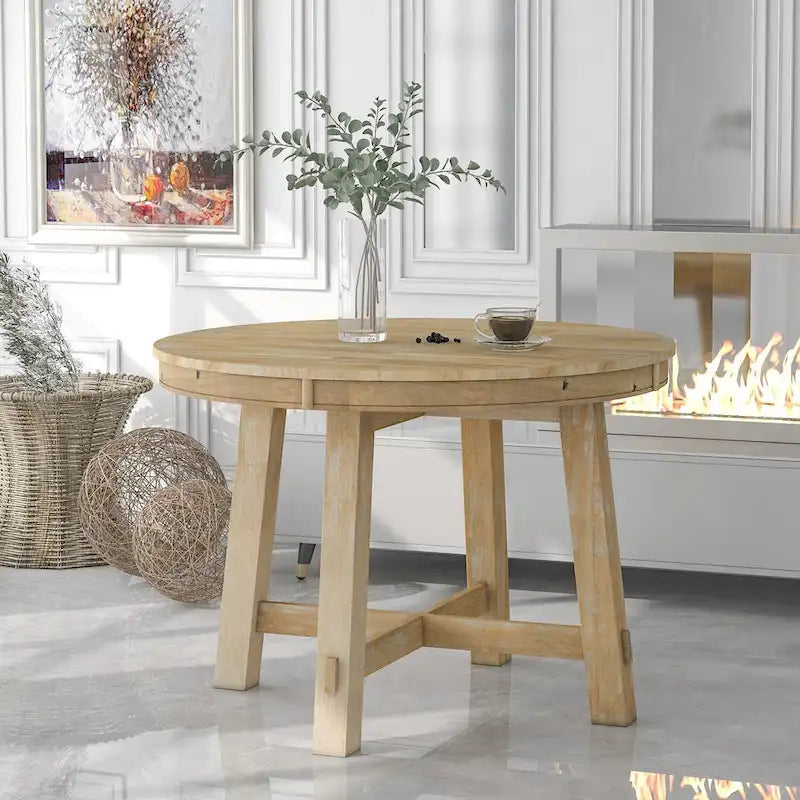 Round Extendable Wood Kitchen Dining Table with 16 Leaf