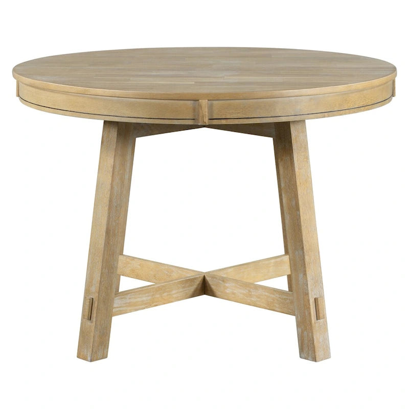 Round Extendable Wood Kitchen Dining Table with 16 Leaf