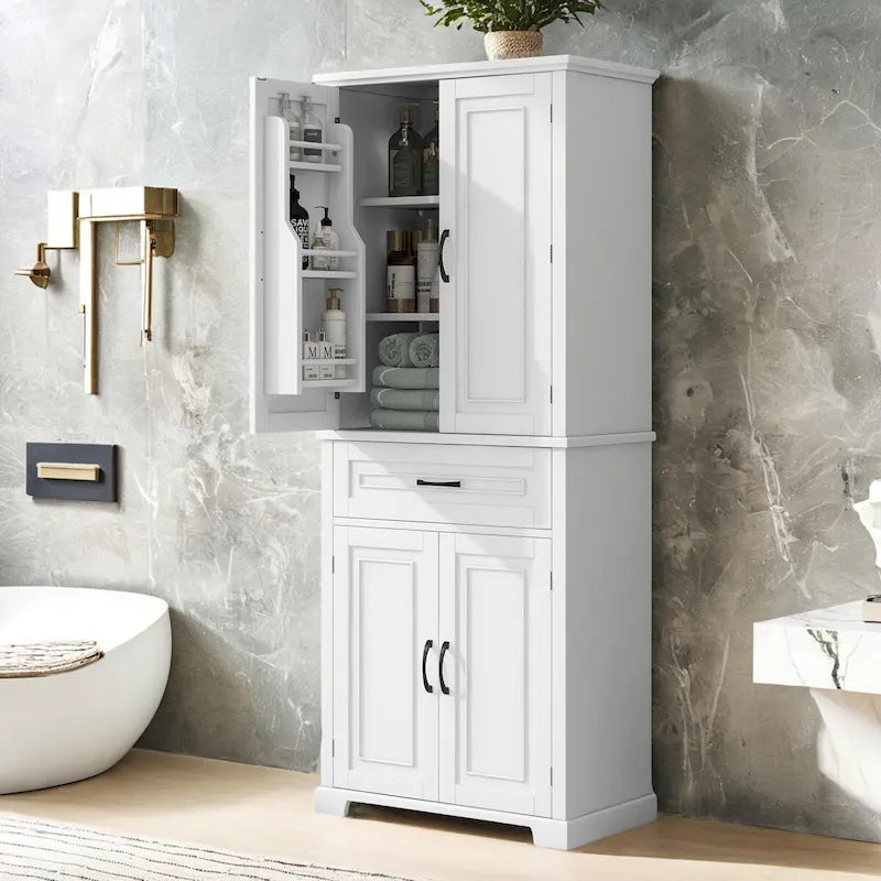 Bathroom Storage Cabinet with Doors and Drawer, Multiple Storage Space, Adjustable Shelf
