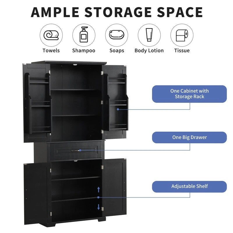 Bathroom Storage Cabinet with Doors and Drawer, Multiple Storage Space, Adjustable Shelf