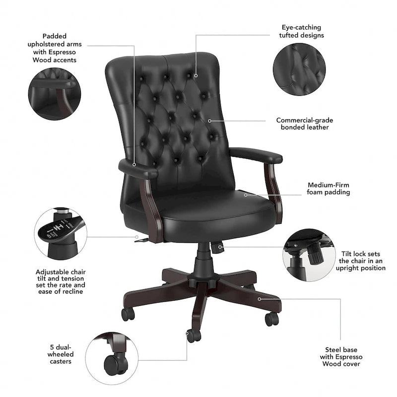 Salinas High Back Tufted Office Chair with Arms by Bush Furniture